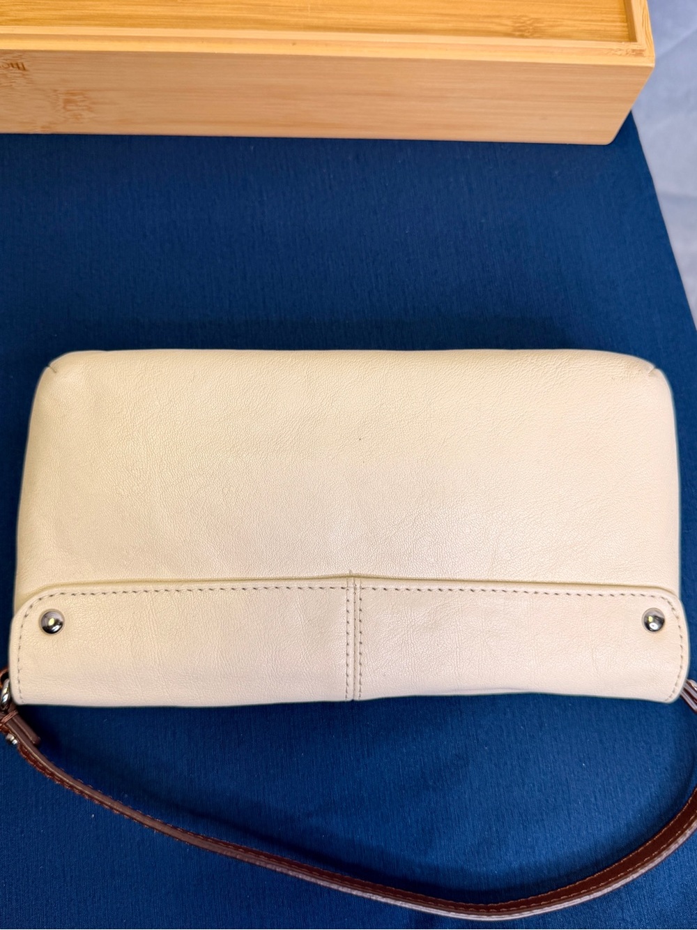 COACH Chalk Ivory Cream Brown Pleated Leather Baguette Demi Shoulder Bag - Picture 3 of 10